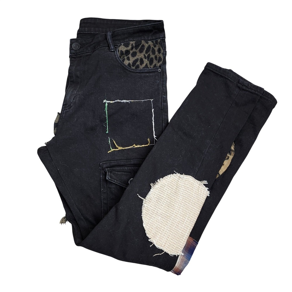 Embellish‎ Trey Black Cargo Patchwork Jeans Leopard Plaid Size 36 Streetwear - Picture 11 of 14